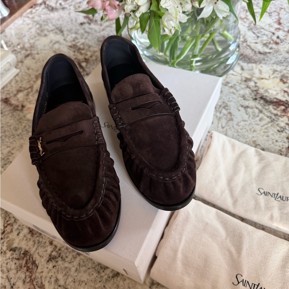 Saint Laurent YSL Le Loafer Cassandre Penny Loafers in Brown Suede - Size 37 - Picture 10 of 16